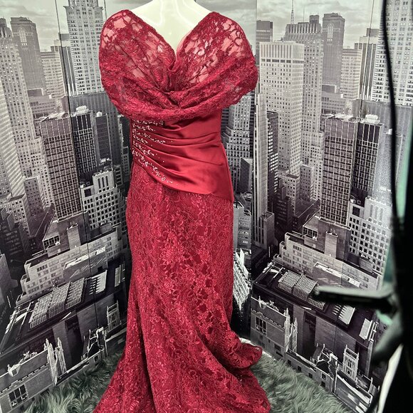 Caterina Collection Red Lace Embellished Gown - Picture 6 of 10